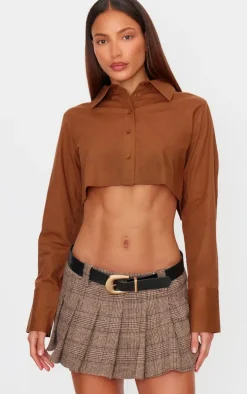 Mocha Blackless Buckle Detail Cropped Shirt