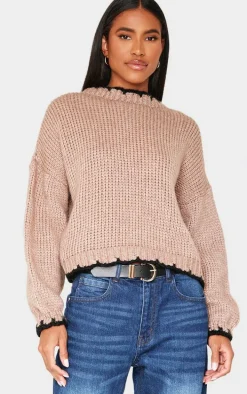 Mocha Blanket Stitch Oversized Knit Sweater