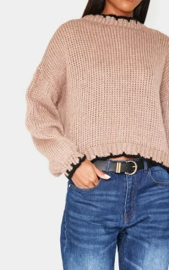Mocha Blanket Stitch Oversized Knit Sweater