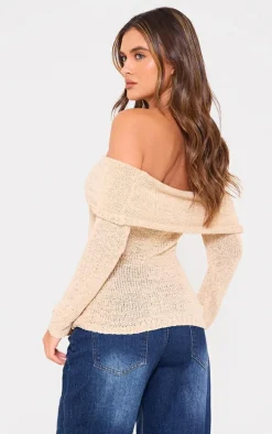 Mocha Bobble Knit Bardot Top