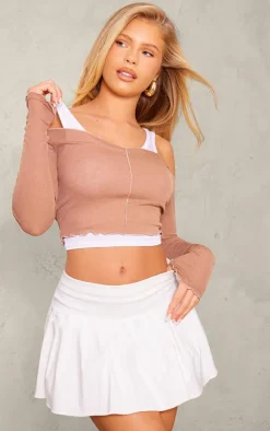 Mocha Burnout Mesh Rib Overlay Crop Top