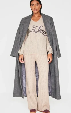 Mocha Cable Knit Wide Leg Pants