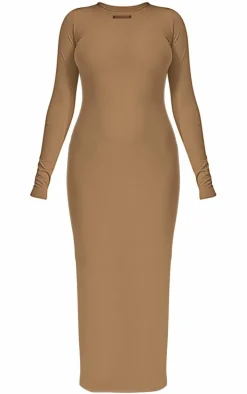 Mocha Core Collection Tab Snatched Sculpt Long Sleeve Midaxi Dress