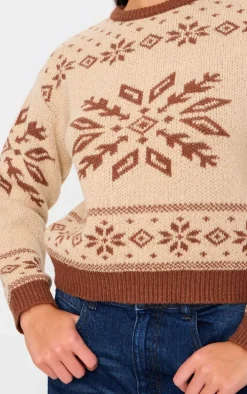 Mocha Fairisle Printed Oversized Knitted Christmas Sweater