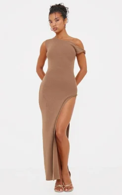 Mocha Fine Knit Twist Neck Maxi Dress