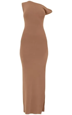 Mocha Fine Knit Twist Neck Maxi Dress