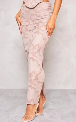 Mocha Floral Applique Low Rise Maxi Skirt