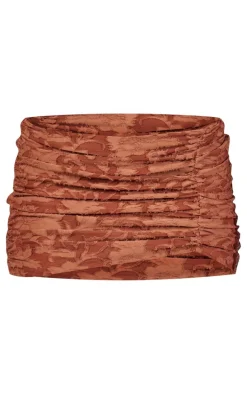 Mocha Floral Sheer Burnout Asymmetric Ruched Mini Skirt