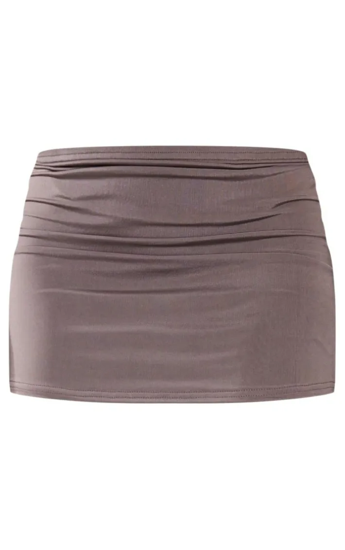Mocha Low Rise Slinky Micro Mini Skirt