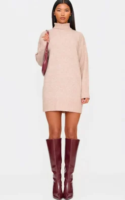 Mocha Marl Knit Roll Neck Sweater Dress