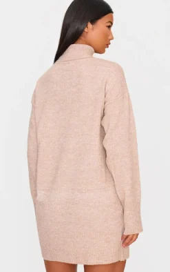 Mocha Marl Knit Roll Neck Sweater Dress