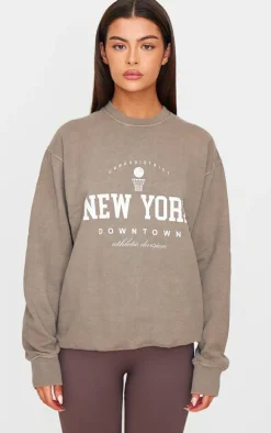 Mocha New York Downtown Graphic Printed Sweatshirt