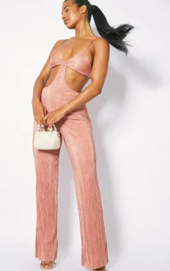 Mocha Plisse Knot Front Strappy Back Jumpsuit