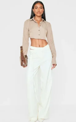 Mocha Premium Woven Tie Backless Cropped Shirt