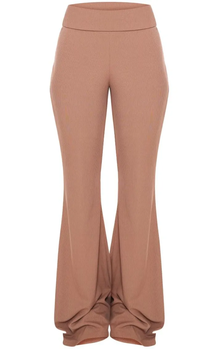 Mocha Rib Foldover Low Rise Flared Pants