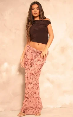 Mocha Rose Print Chiffon Tie Side Maxi Skirt