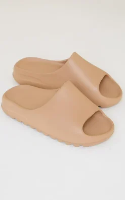 Mocha Rubber Ribbed Sole Slides