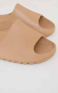 Mocha Rubber Ribbed Sole Slides