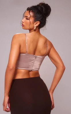 Mocha Satin Drape Bust Detail Corset