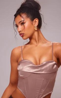 Mocha Satin Drape Bust Detail Corset
