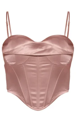 Mocha Satin Drape Bust Detail Corset