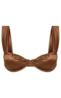 Mocha Satin Underwired Bikini Top