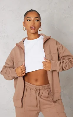 Mocha Seam Detail Zip Through Track Top