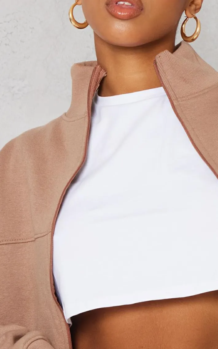Mocha Seam Detail Zip Through Track Top