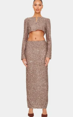 Mocha Sequin Maxi Skirt