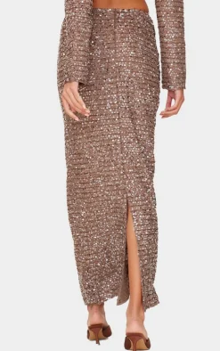 Mocha Sequin Maxi Skirt