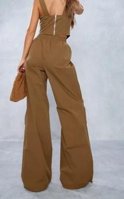 Mocha Shell Toggle Drawstring Ruched Cargo Pants