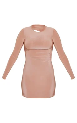 Mocha Slinky Cut Out Tie Back Detail Bodycon Dress