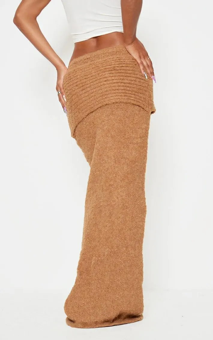 Mocha Soft Bobble Knit Foldover Maxi Skirt