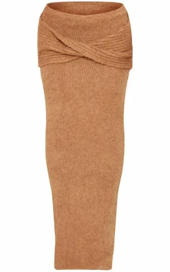 Mocha Soft Bobble Knit Foldover Maxi Skirt