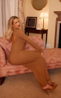 Mocha Soft Knit Open Back Long Sleeve Maxi Dress