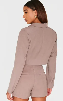 Mocha Tailored Cropped Pocket Detail Blazer