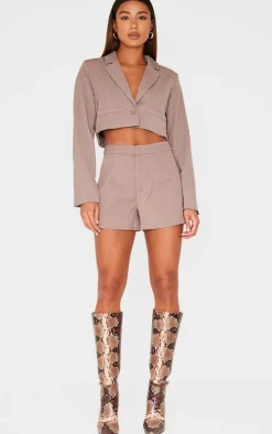 Mocha Tailored Cropped Pocket Detail Blazer