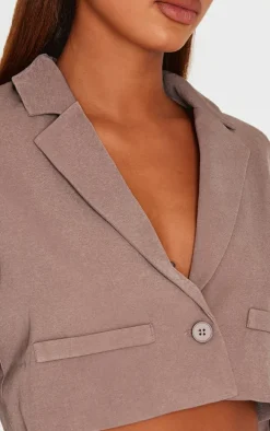 Mocha Tailored Cropped Pocket Detail Blazer