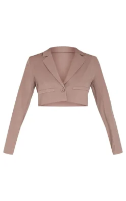 Mocha Tailored Cropped Pocket Detail Blazer