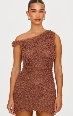 Mocha Textured Asymmetric Mini Dress