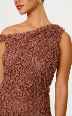Mocha Textured Asymmetric Mini Dress
