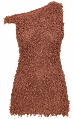 Mocha Textured Asymmetric Mini Dress