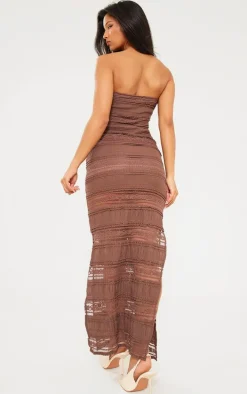 Mocha Textured Bandeau Side Split Maxi Dress