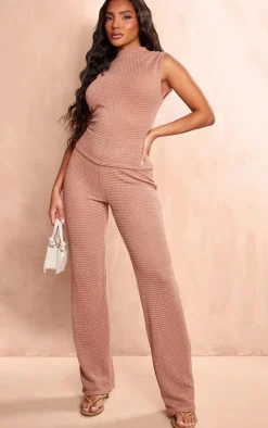 Mocha Textured Straight Leg Pants