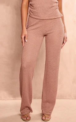 Mocha Textured Straight Leg Pants