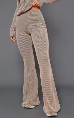 Mocha Two Tone Rib High Waist Flares