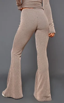 Mocha Two Tone Rib High Waist Flares
