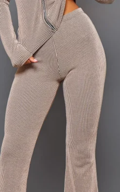 Mocha Two Tone Rib High Waist Flares