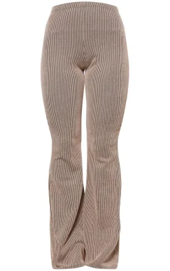Mocha Two Tone Rib High Waist Flares