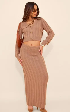 Mocha Wide Rib Textured Knit Maxi Skirt